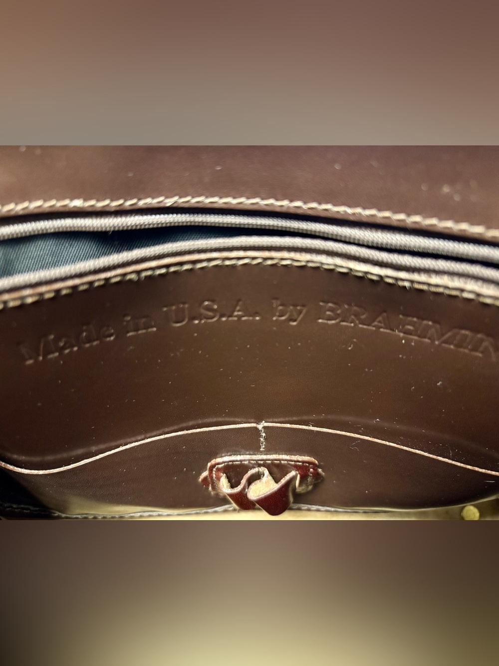 Vintage Brahmin Crossbody Bag featuring rich brown leather with woven details - Picture 5 of 14